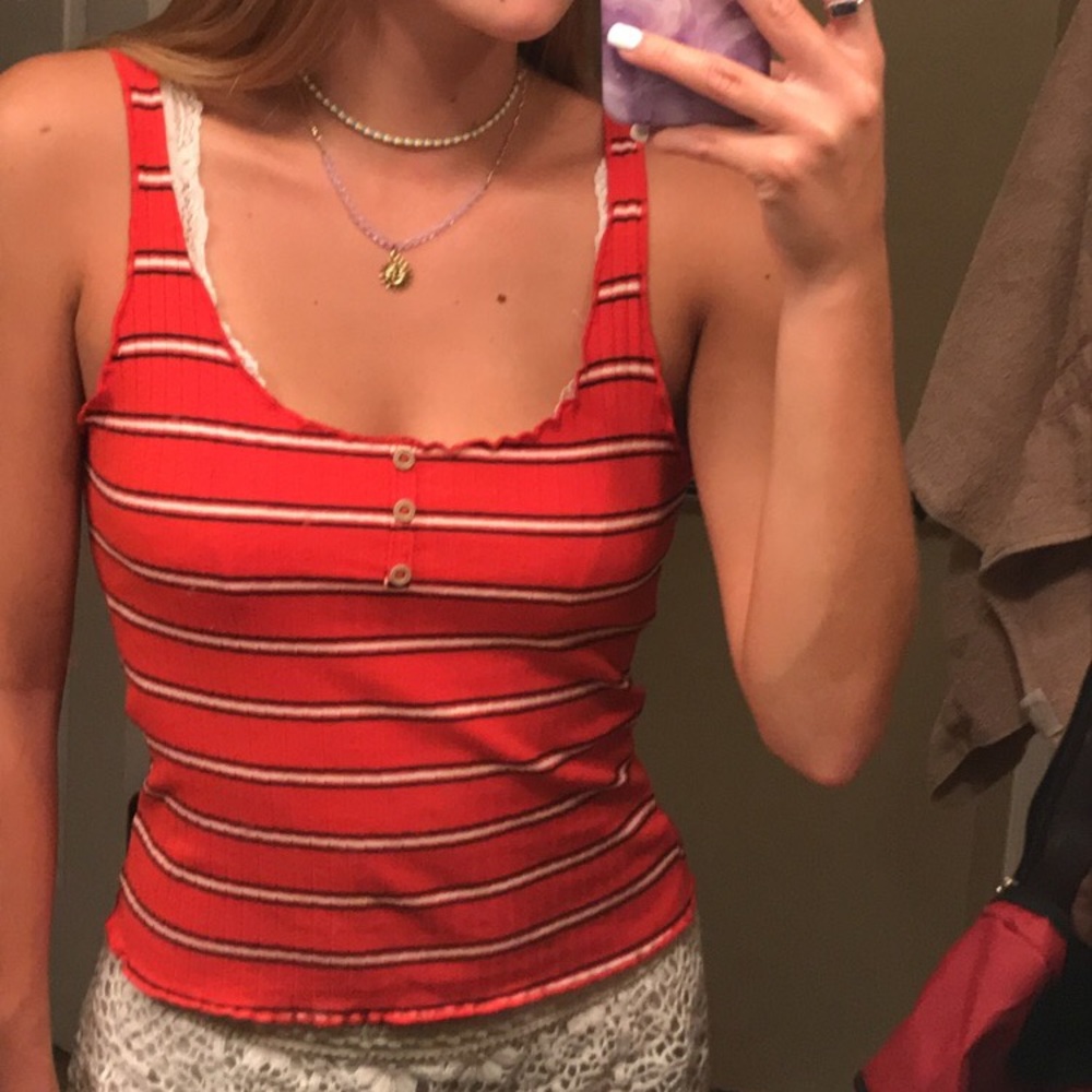Trendy boho striped 3buttons tank